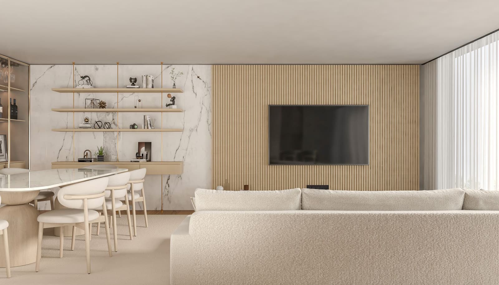 Salón luminoso de uno de los pisos en venta